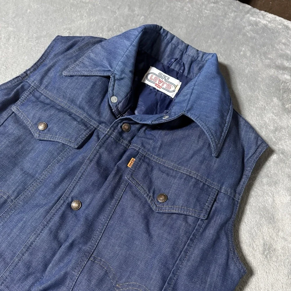 VTG 1970s Ski Levi's‎ Orange Tab Goose Down Denim Vest Sz M Rare Look